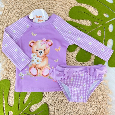  Verão 24/25 - Praia Blusa Ursinha com Proteção FPS 50 e Calcinha Borboleta - Lilás